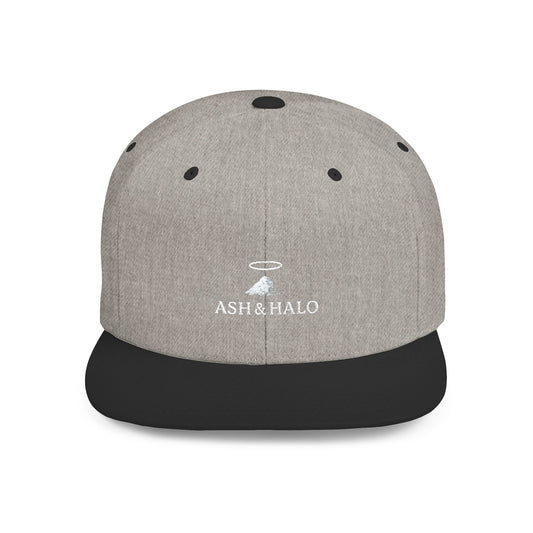 Snapback Hat — Ash & Halo Logo Flat Bill Cap