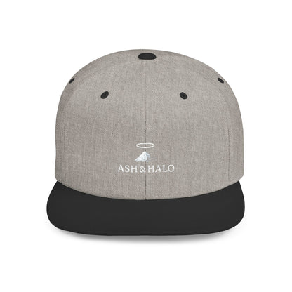 Snapback Hat — Ash & Halo Logo Flat Bill Cap