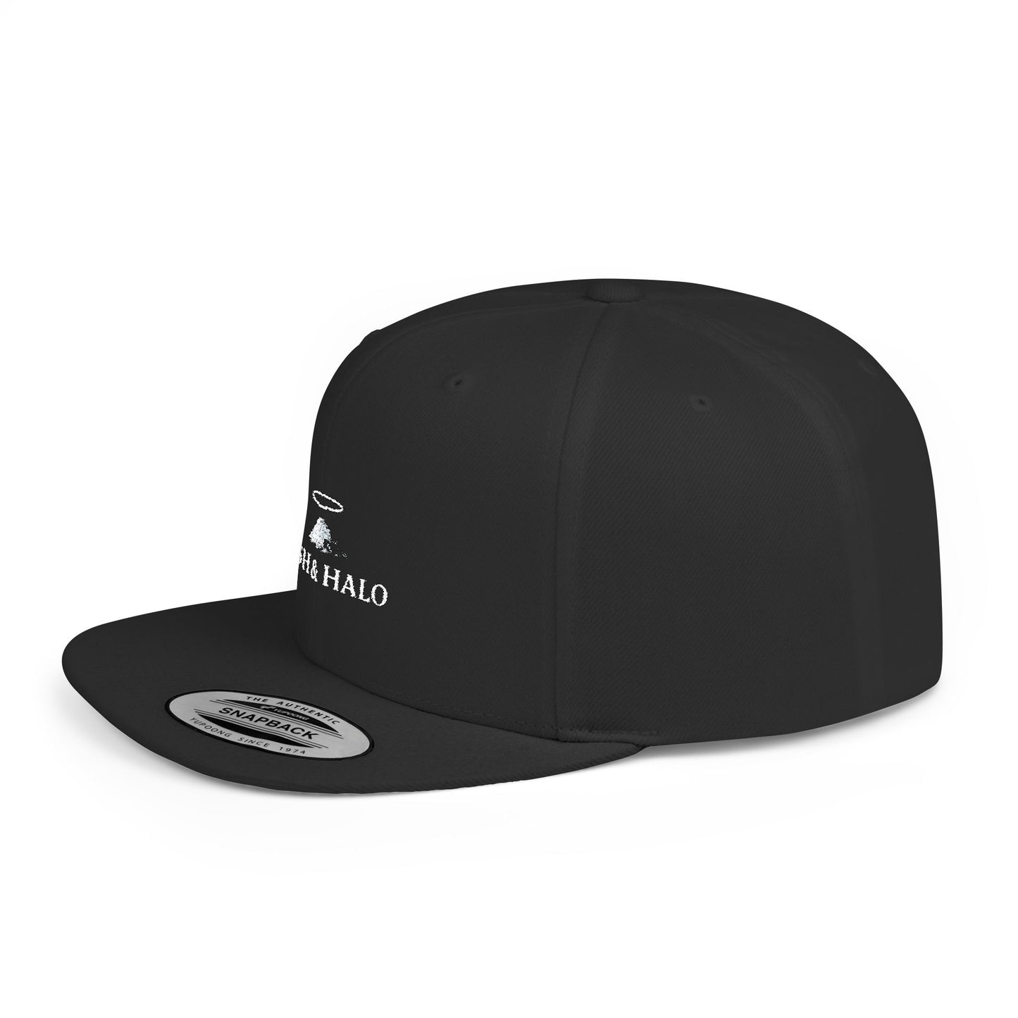 Snapback Hat — Ash & Halo Logo Flat Bill Cap